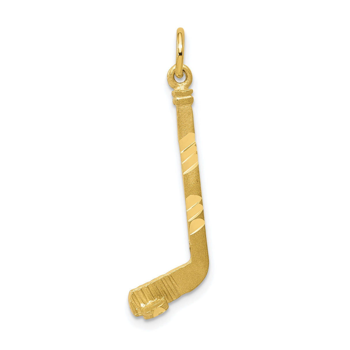 10k Yellow Gold Hockey Stick Pendant with Textured Grip and Band Accents, Unisex Sports Charm
