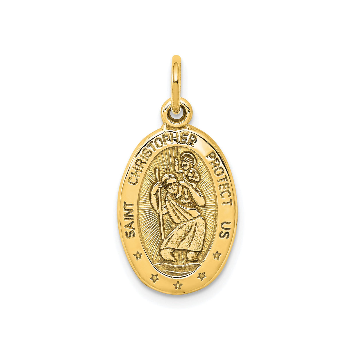 10k Yellow Gold Saint Christopher Oval Pendant with Sunburst Background