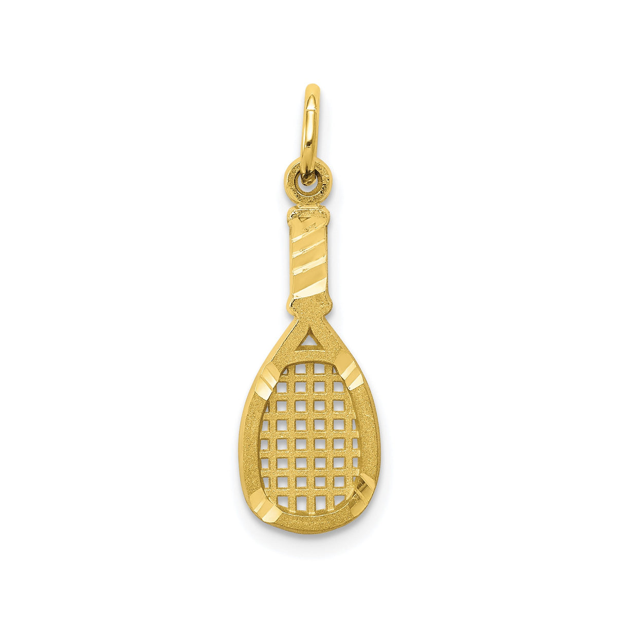 10k Yellow Gold Tennis Racket Pendant, Openwork Sports Charm for Women or Unisex