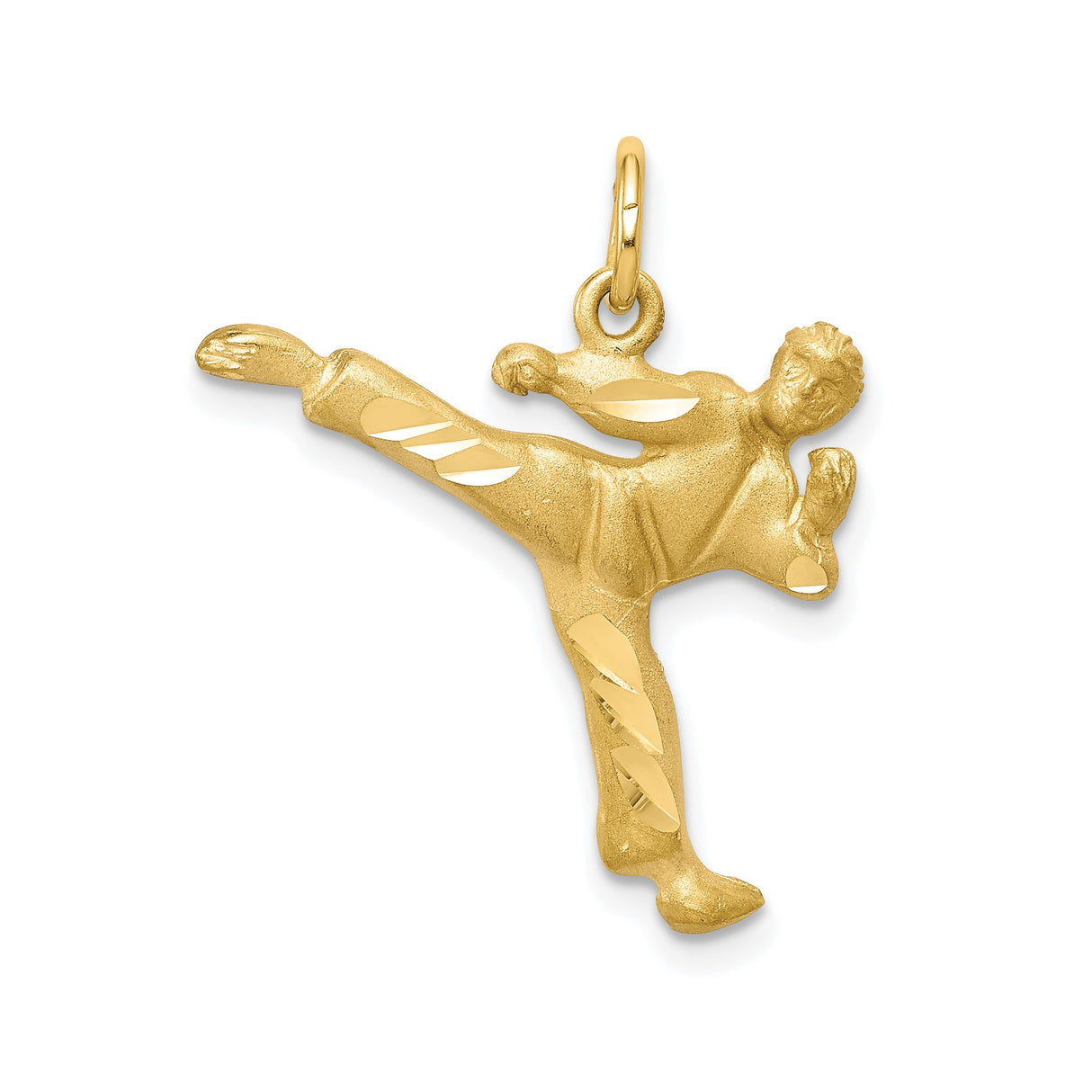 10k Yellow Gold Martial Artist Pendant with High Kick Fighter Design