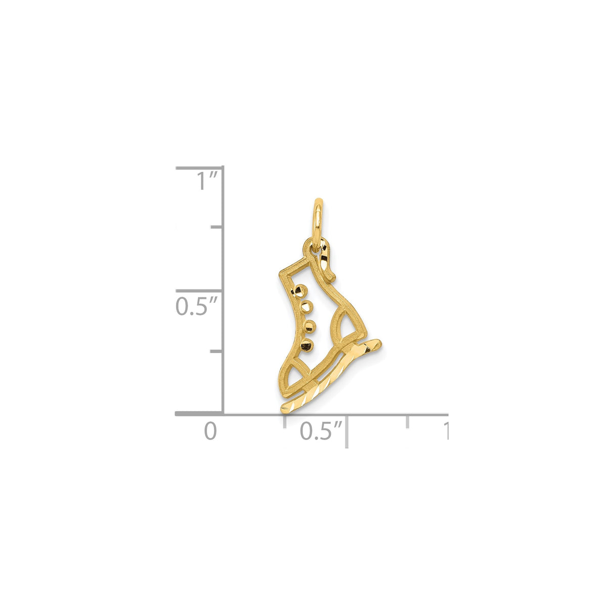 10k Yellow Gold Ice Skate Charm Pendant, Openwork Design with Diamond-Cut Blade Detail