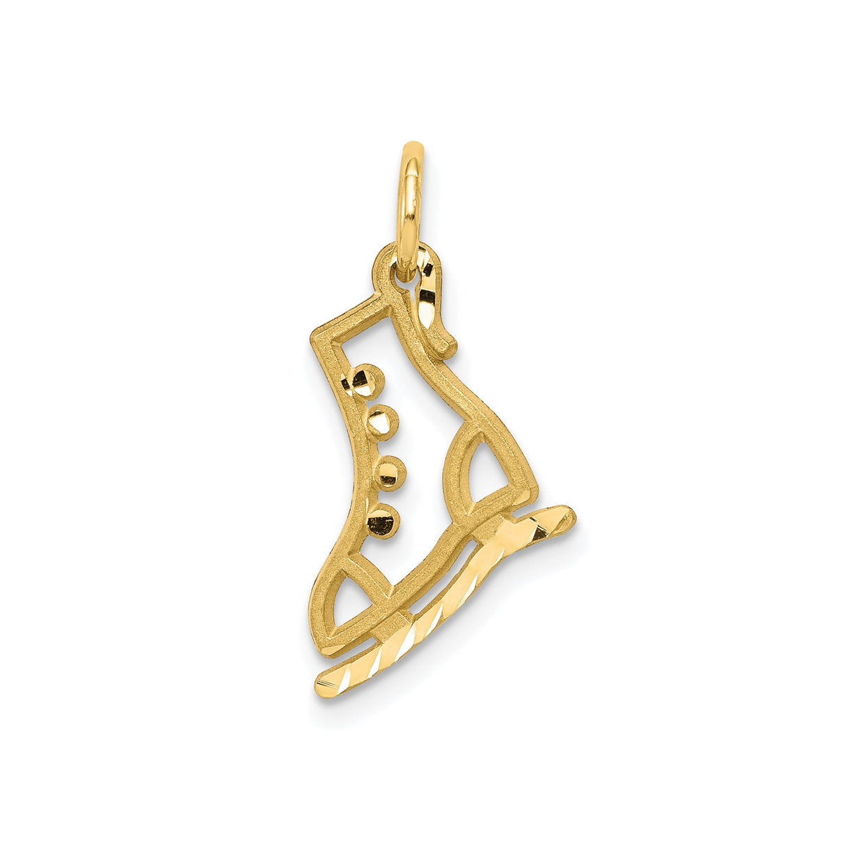 10k Yellow Gold Ice Skate Charm Pendant, Openwork Design with Diamond-Cut Blade Detail