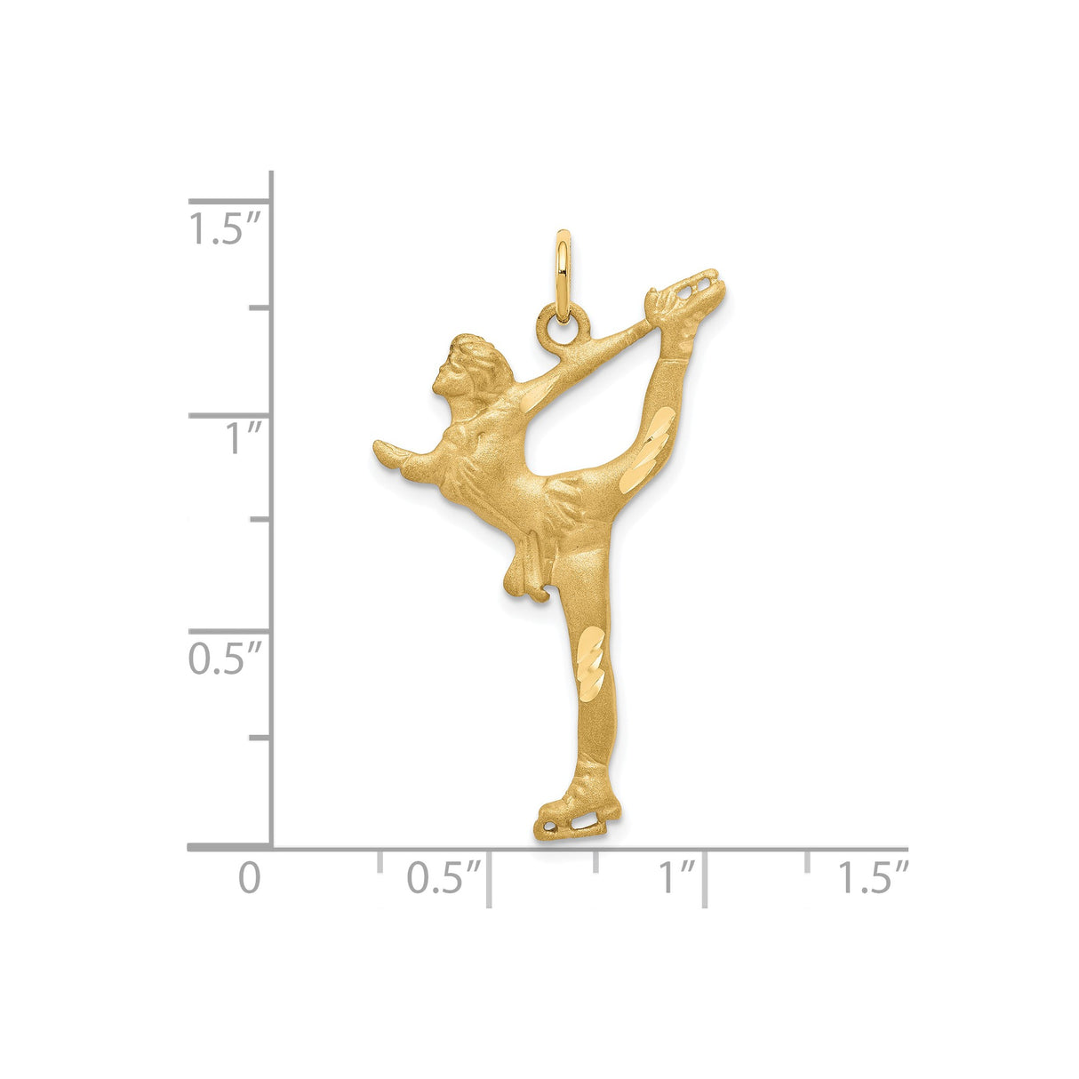 10k Yellow Gold Ice Skater Pendant, Female Figure in Detailed Skating Pose Charm