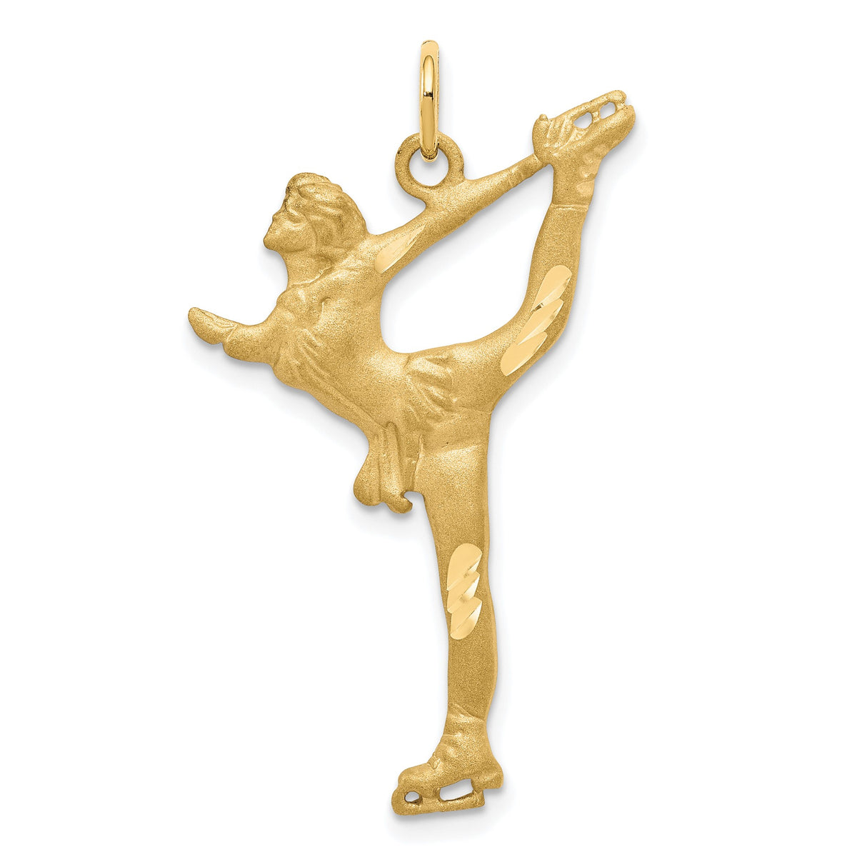 10k Yellow Gold Ice Skater Pendant, Female Figure in Detailed Skating Pose Charm