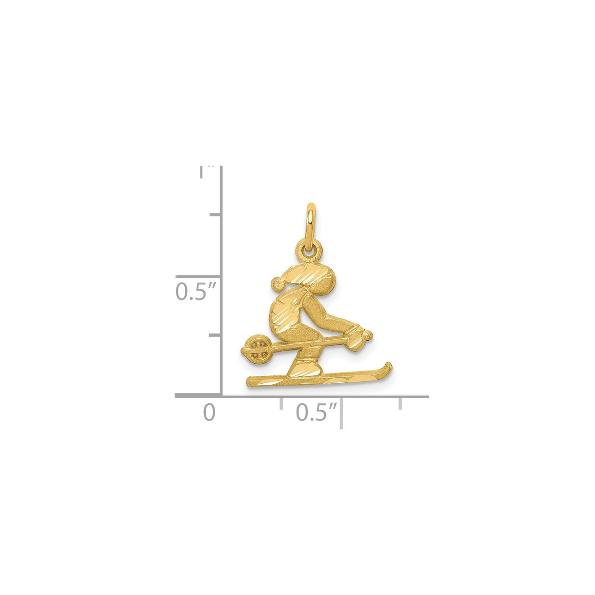 10k Yellow Gold Skier Pendant Charm in Mid-Ski Position with Poles, Winter Sports Theme