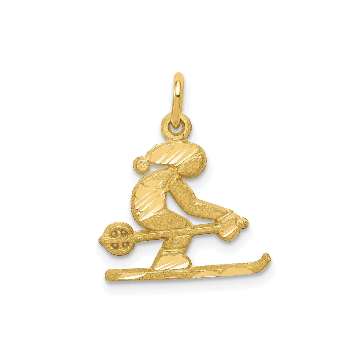 10k Yellow Gold Skier Pendant Charm in Mid-Ski Position with Poles, Winter Sports Theme