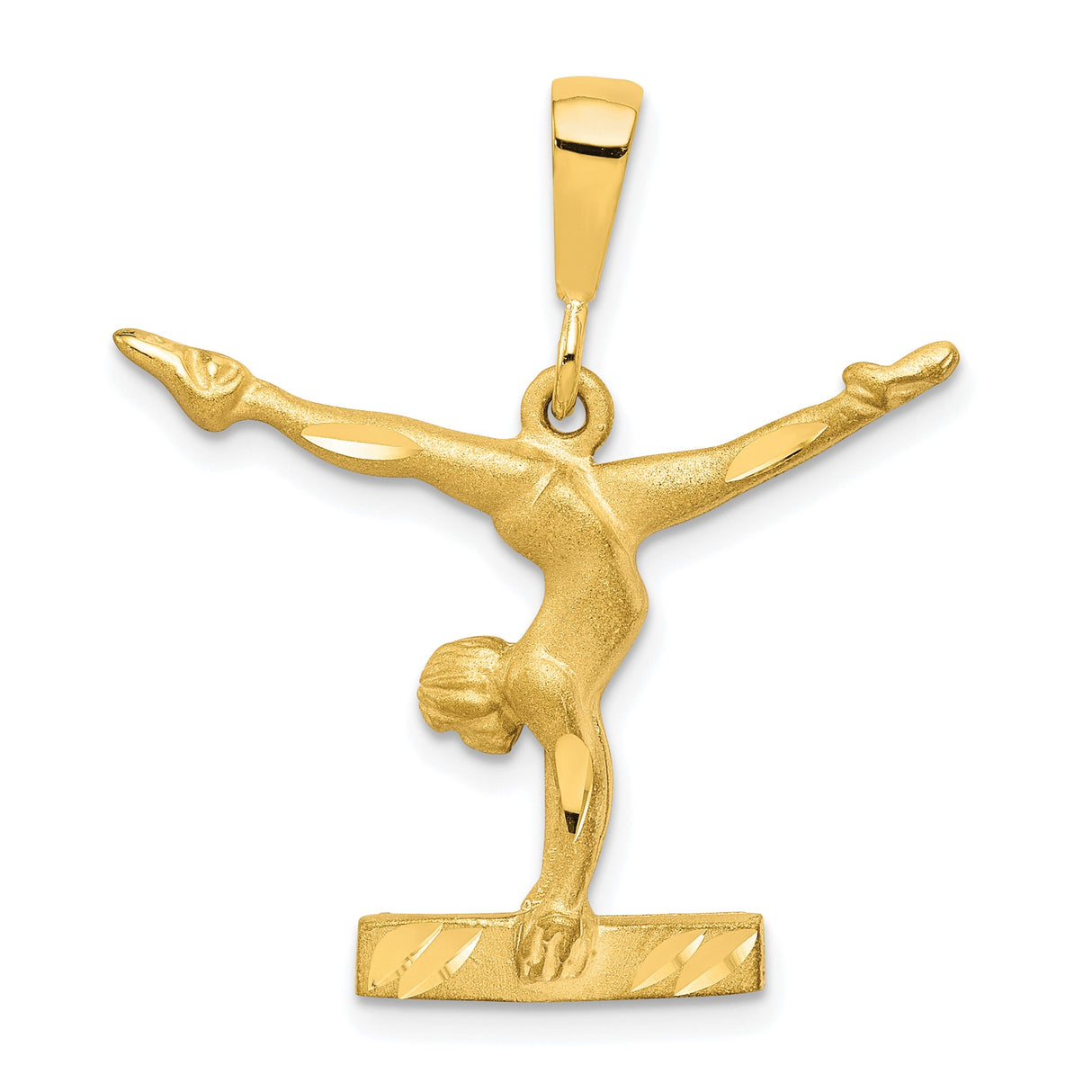10k Yellow Gold Gymnast Pendant with Female Athlete Handstand on Balance Beam