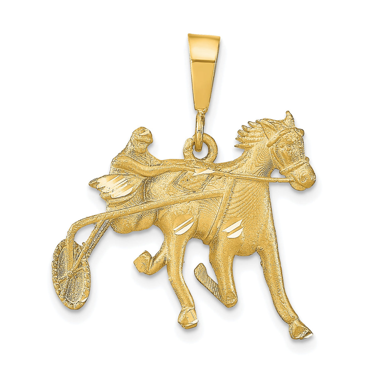 10k Yellow Gold Horse and Sulky Pendant, Detailed Harness Racing Charm with Driver