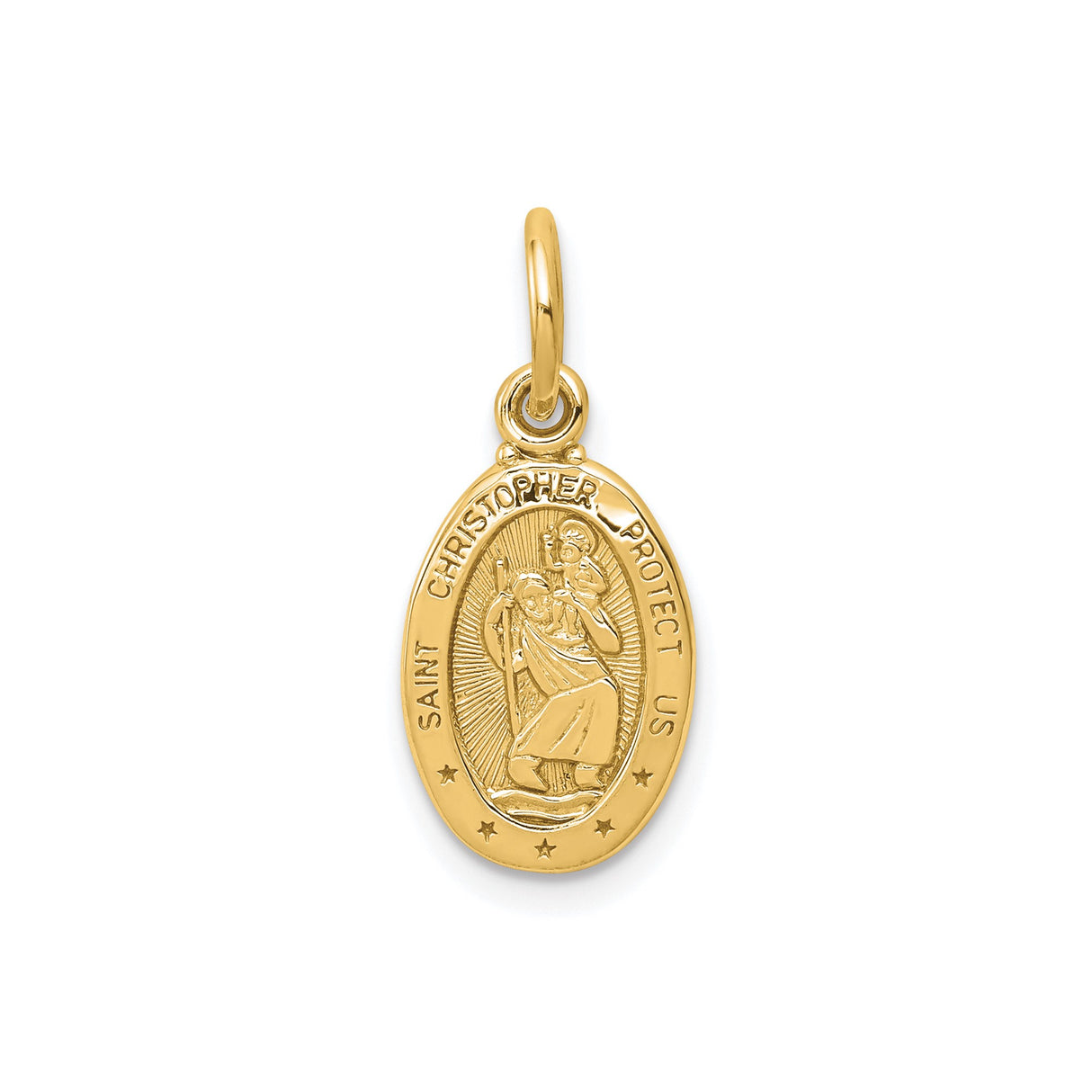 10k Yellow Gold Saint Christopher Oval Pendant with Raised Lettering Medallion