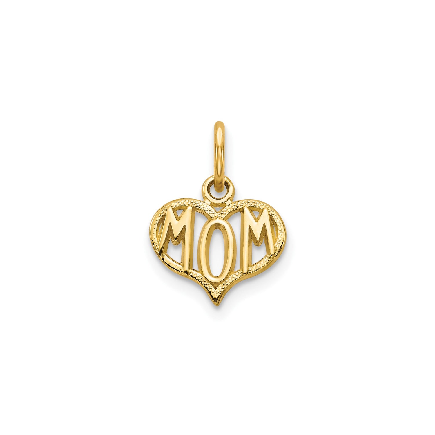 10k Yellow Gold Heart Pendant with Bold MOM Letters, Sentimental Mother Jewelry Charm