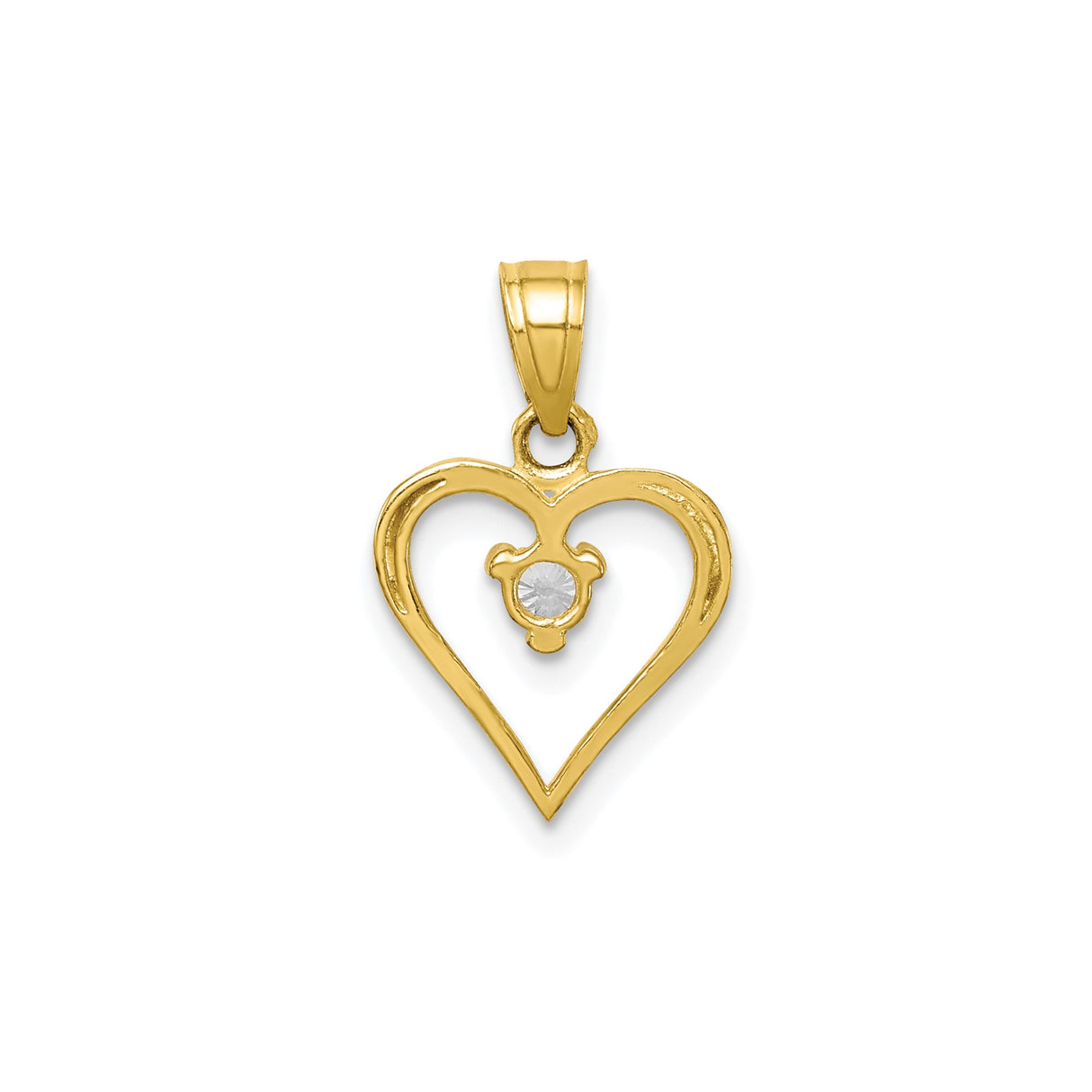 10k Yellow Gold Heart Pendant with Solitaire Cubic Zirconia Center