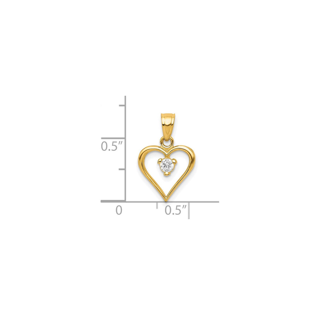 10k Yellow Gold Heart Pendant with Solitaire Cubic Zirconia Center