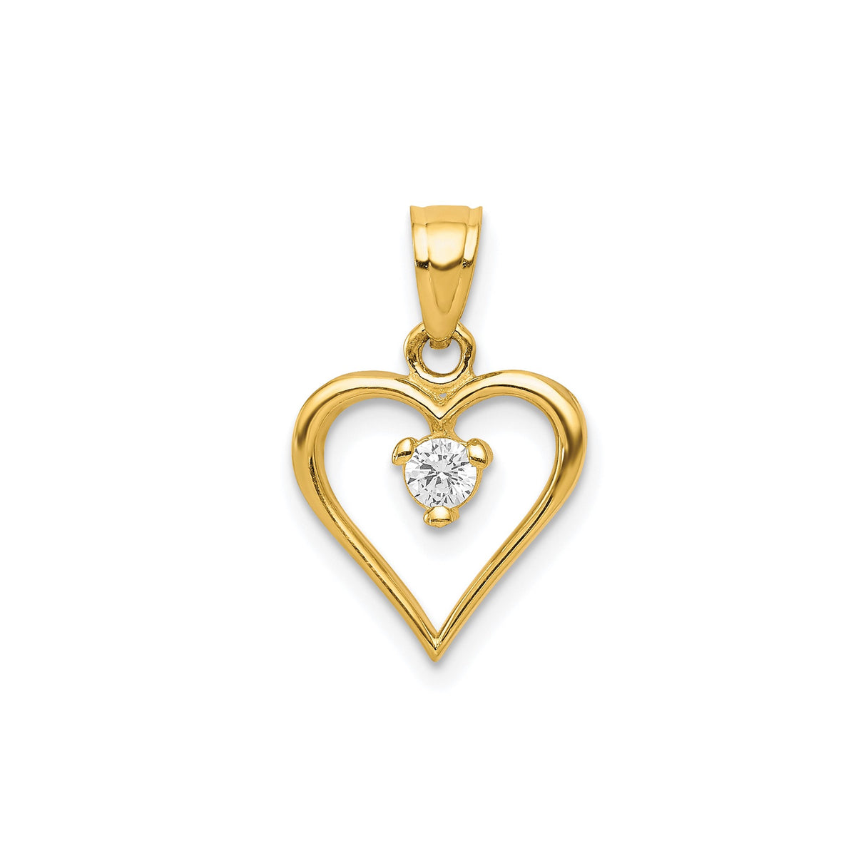10k Yellow Gold Heart Pendant with Solitaire Cubic Zirconia Center