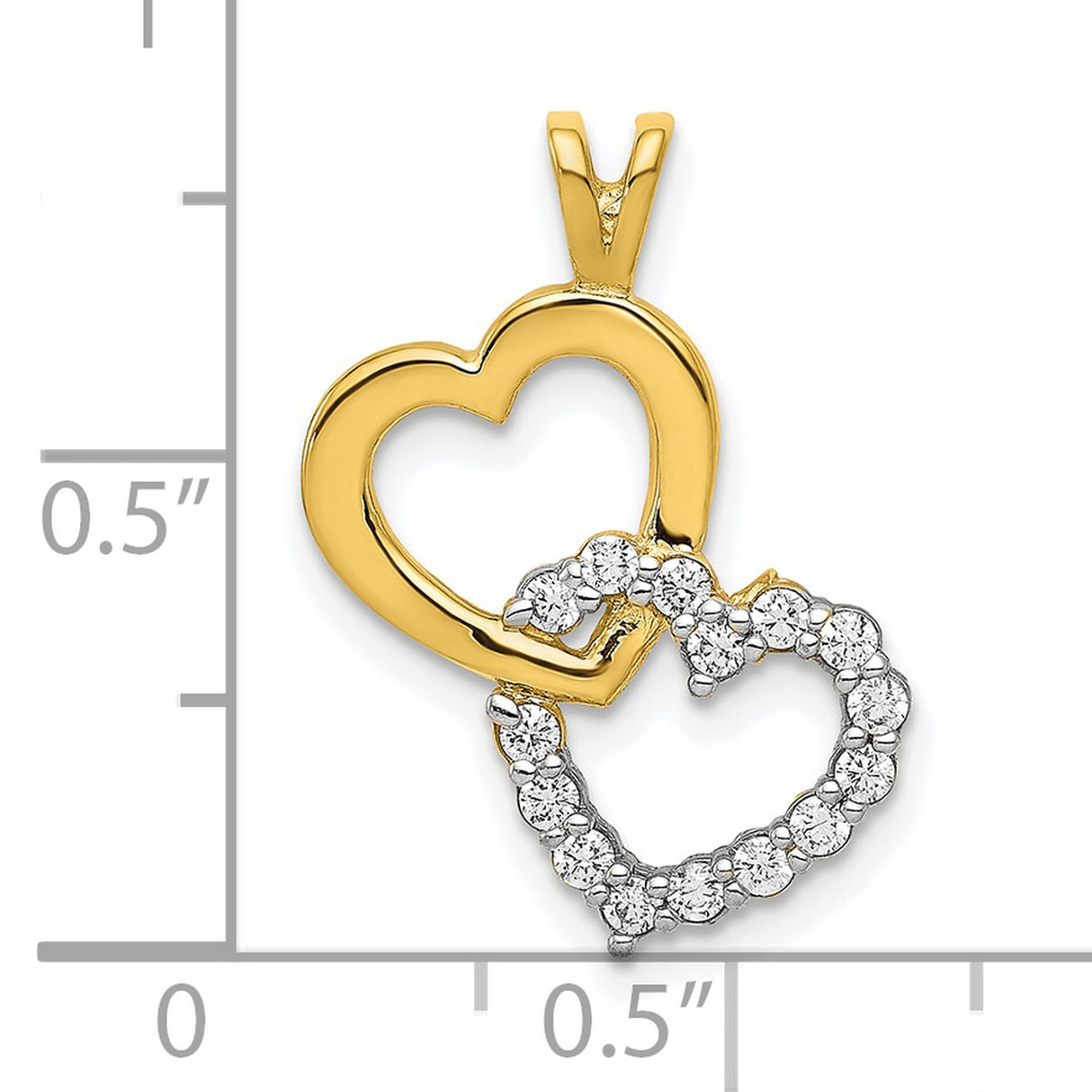 10k Yellow Gold Heart Pendant with Cubic Zirconia, Double Intertwined Open Hearts Design