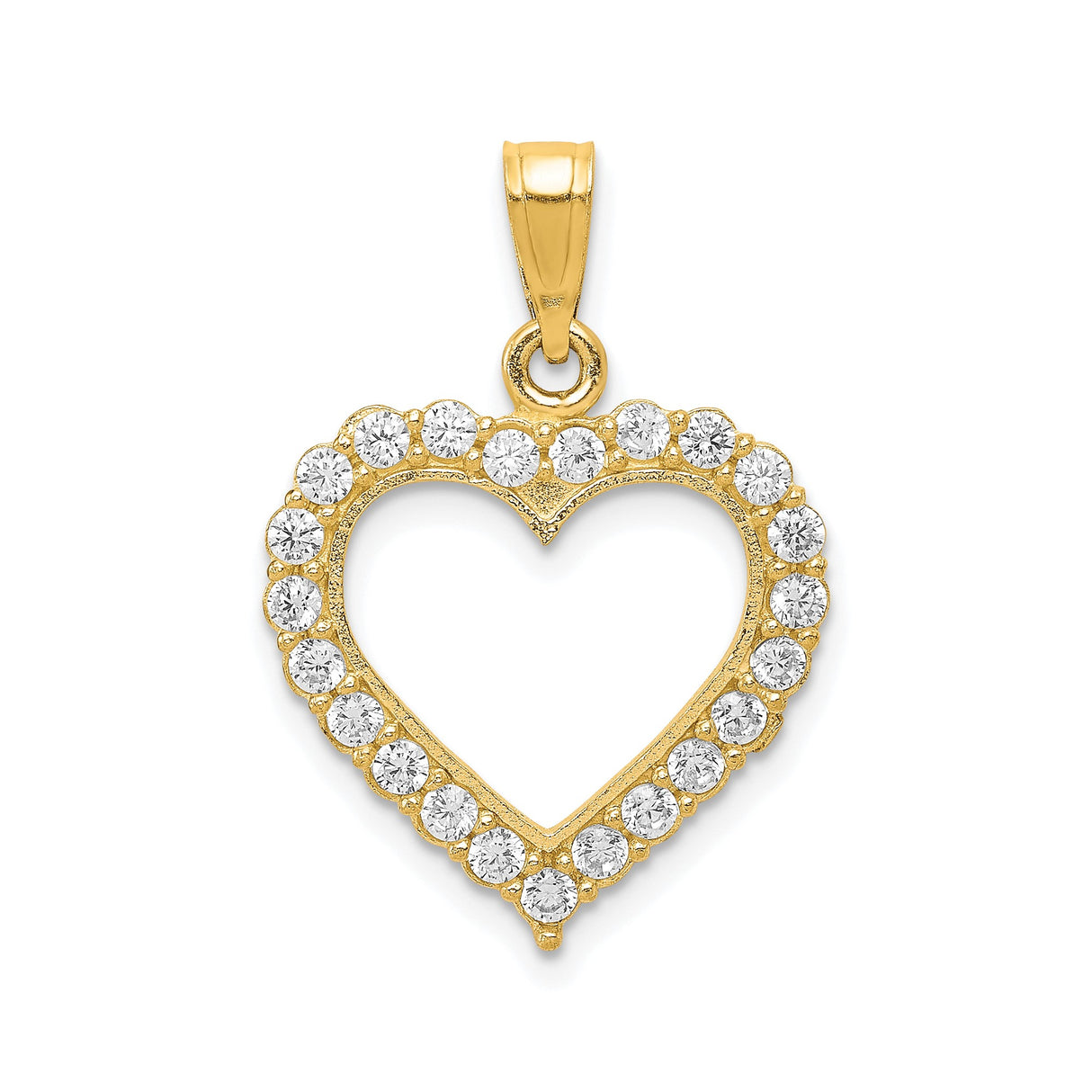 10k Yellow Gold Heart Pendant with Cubic Zirconia, Romantic Open Design for Women