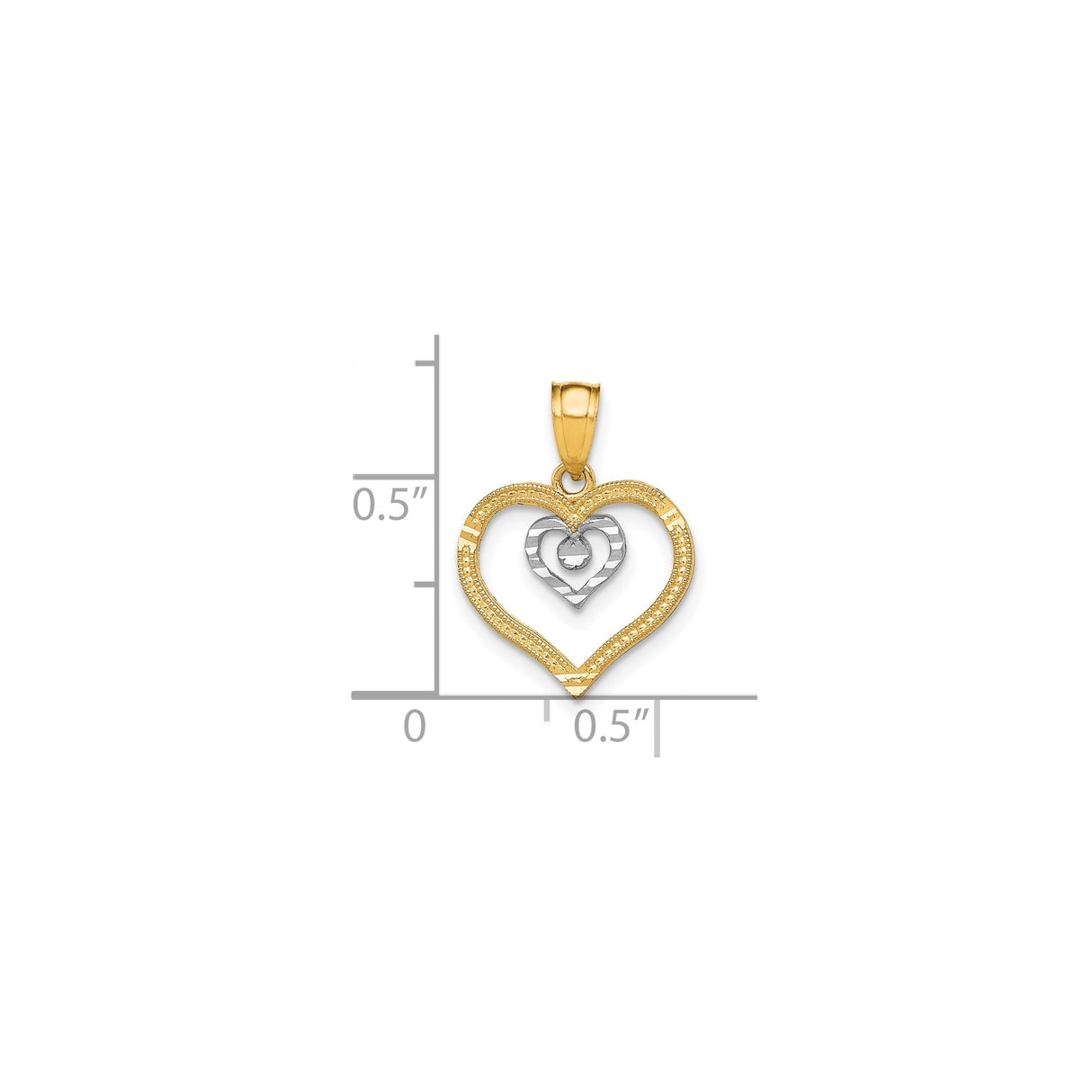 10k Multi-Tone Gold Heart Pendant, Double Open Heart with Two-Tone Design for Women