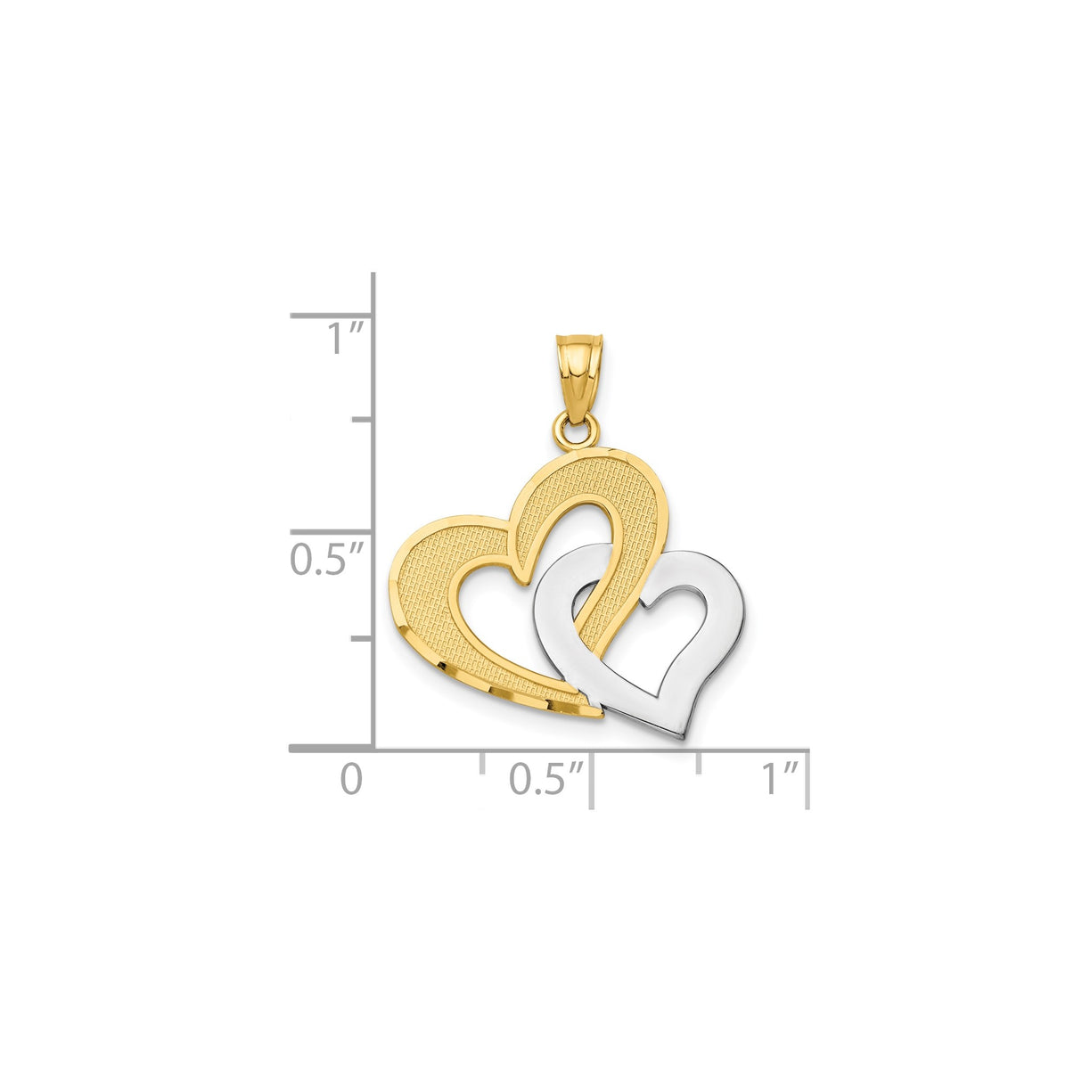 10k Multi-Tone Gold Pendant with Rhodium Interlocking Hearts, Textured and Polished Finish