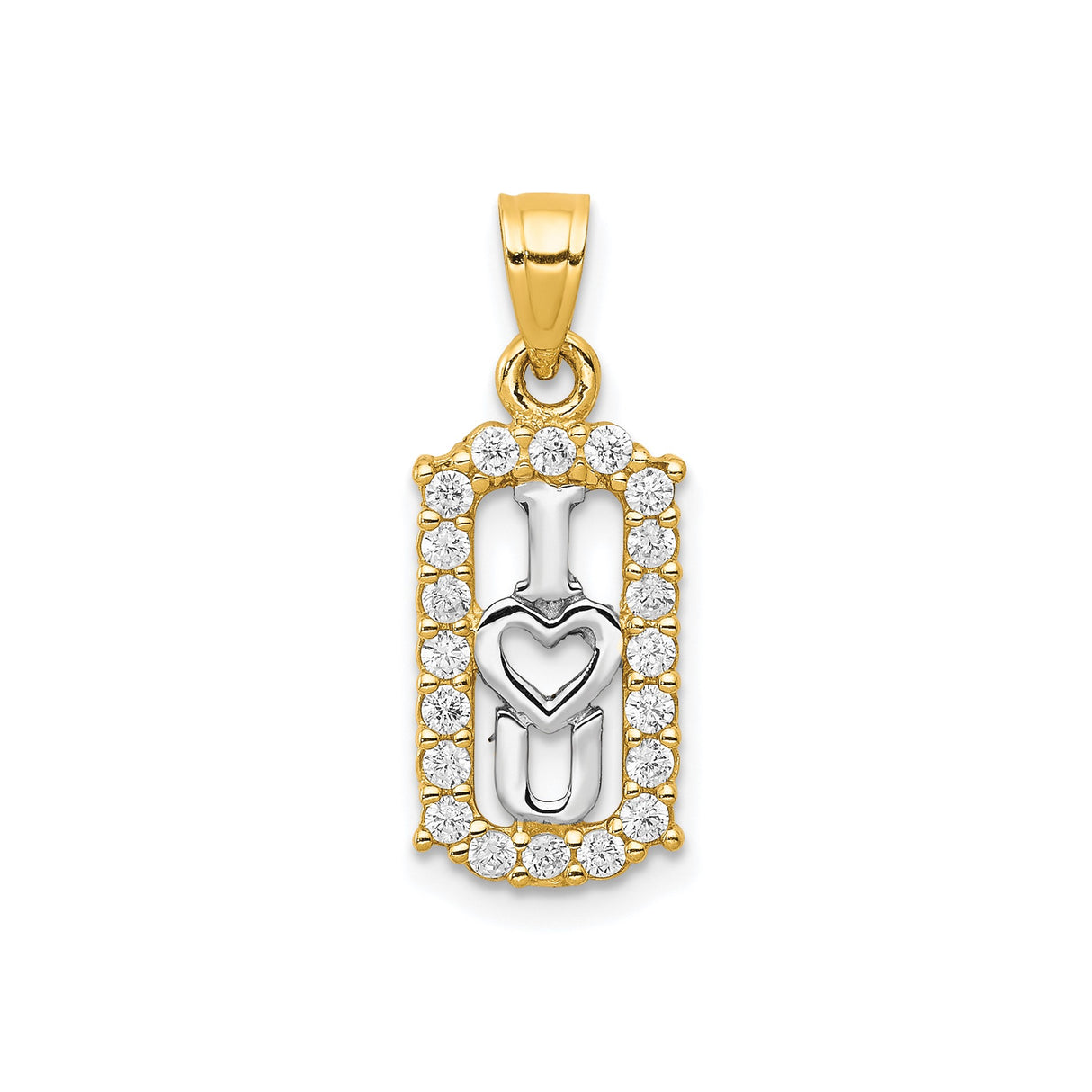 10k Multi-Tone Gold I Heart You Pendant with Cubic Zirconia Border, Romantic Love Charm for Women
