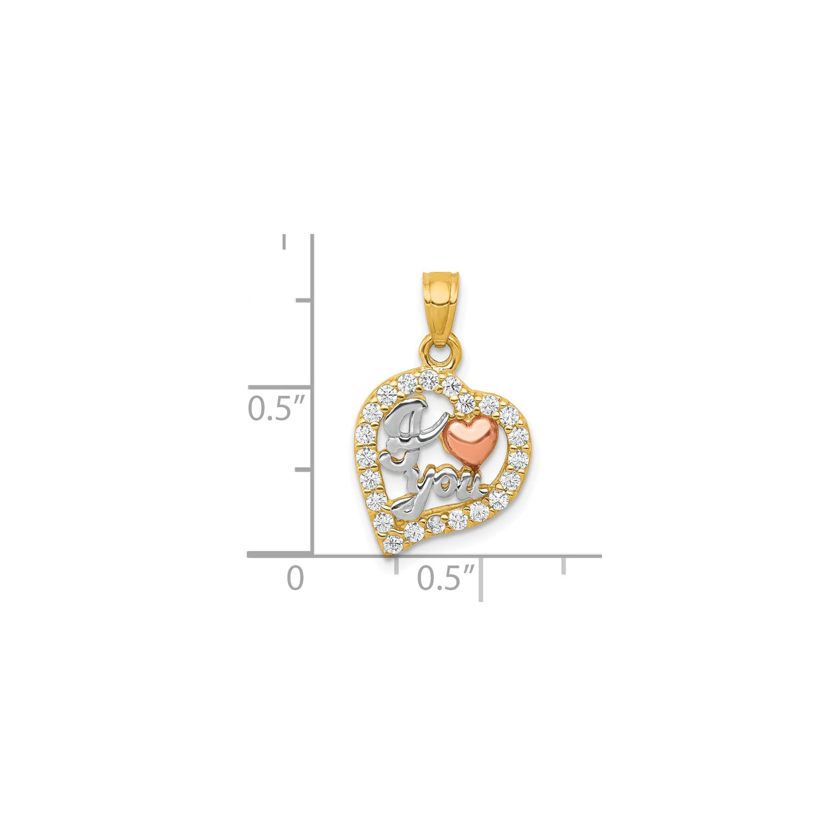 10k Two-Tone Gold Heart Pendant with Cubic Zirconia, Rose Gold Accent, I Love You Design