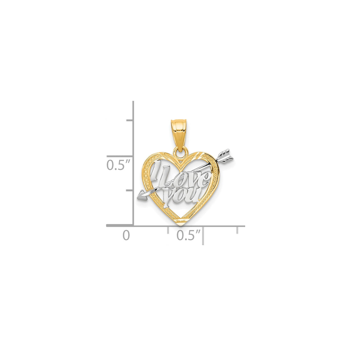 10k Multi-Tone Gold Heart Pendant with I Love You Inscription and Arrow Design