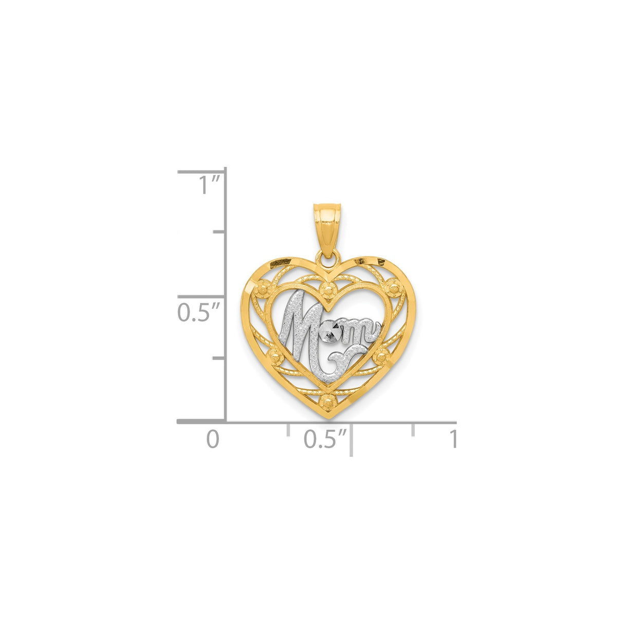 Mom Heart Charm Pendant in Real 10k Multi-Tone Gold