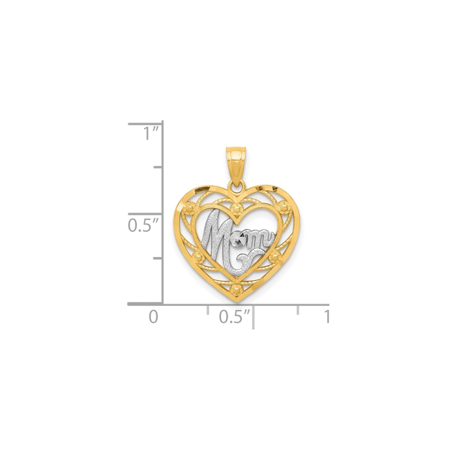 Mom Heart Charm Pendant in Real 10k Multi-Tone Gold