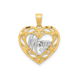 Mom Heart Charm Pendant in Real 10k Multi-Tone Gold