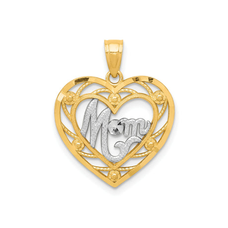 Mom Heart Charm Pendant in Real 10k Multi-Tone Gold