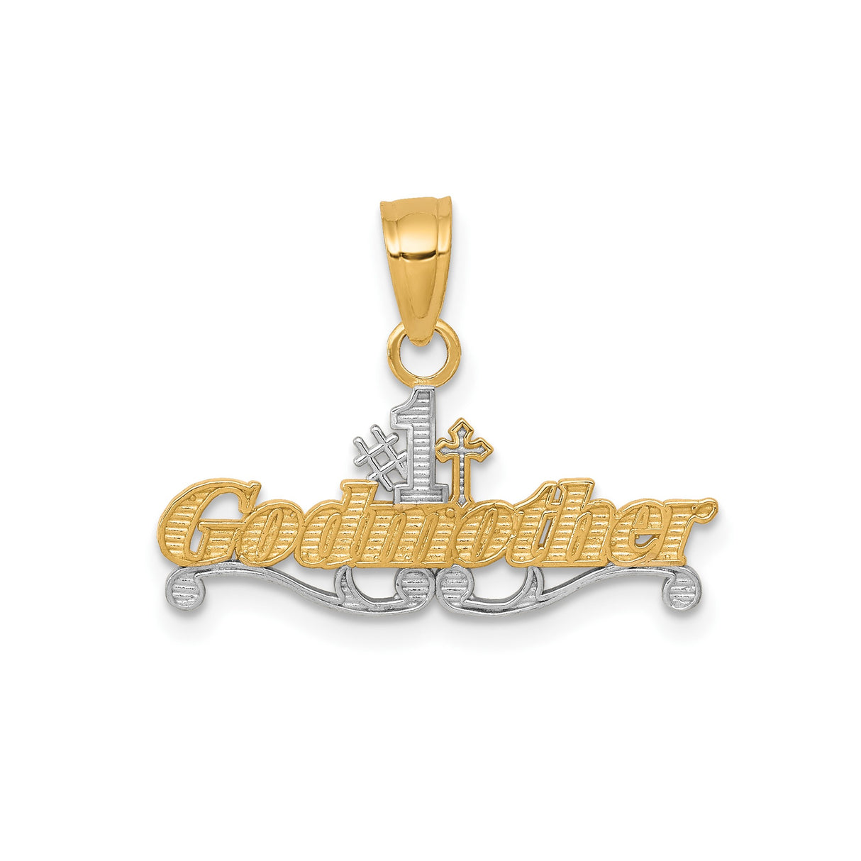 10k Multi-Tone Gold Godmother Pendant with Cross and Number 1 Symbol, Christian Faith Jewelry