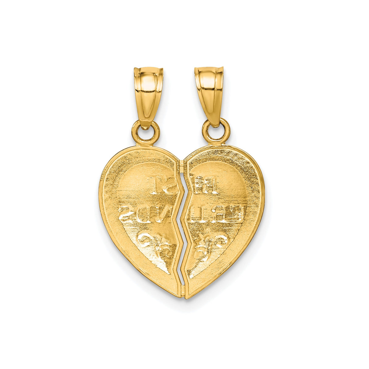 10k Yellow Gold Break-Apart Heart Pendant with Scroll Accents, Friendship Charm