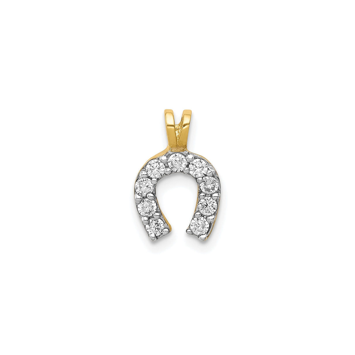 10k Yellow Gold Horseshoe Pendant with Cubic Zirconia, Lucky Charm Jewelry for Women