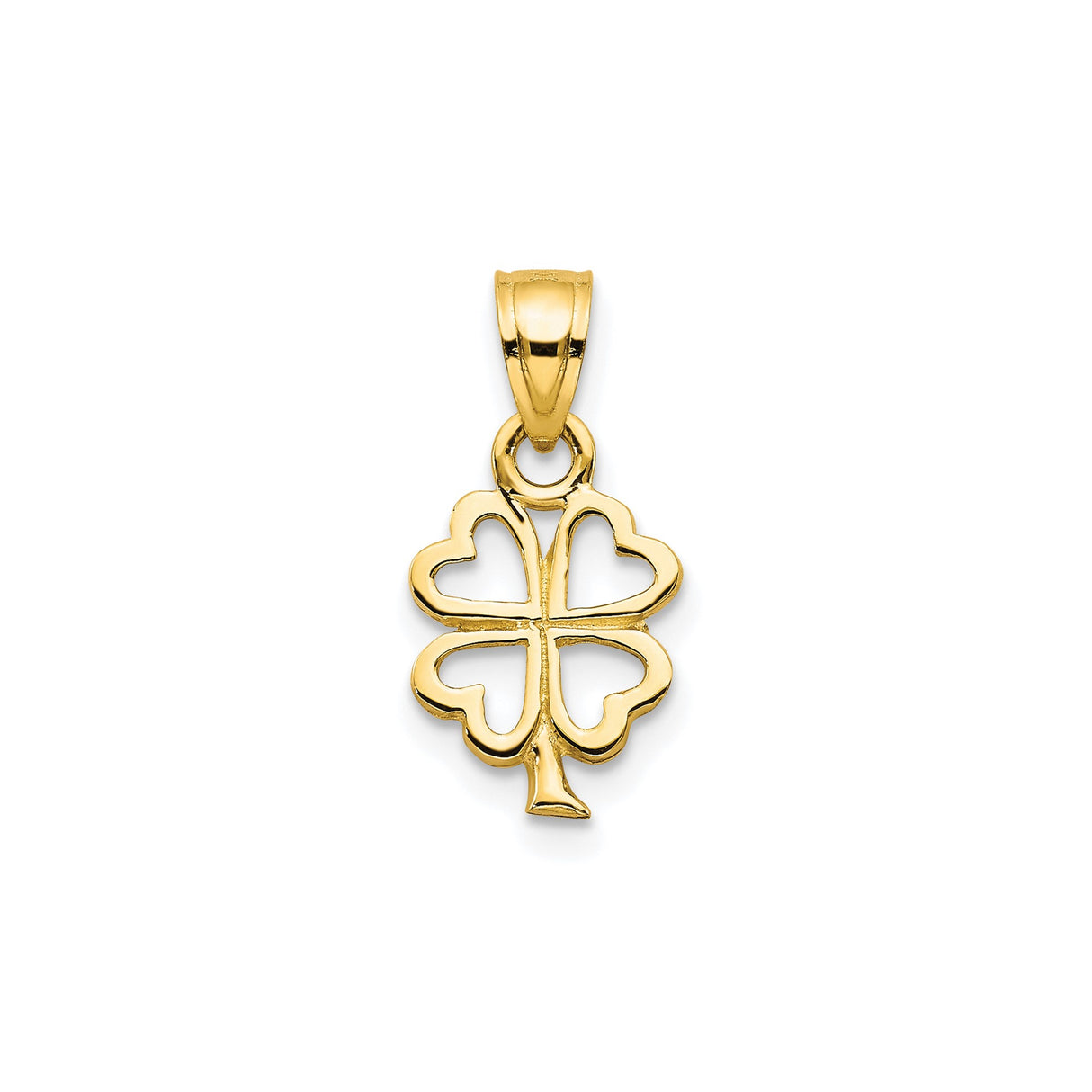10k Yellow Gold Clover Pendant with Heart Shaped Leaves, Four Leaf Design, Irish-Inspired Charm for Women