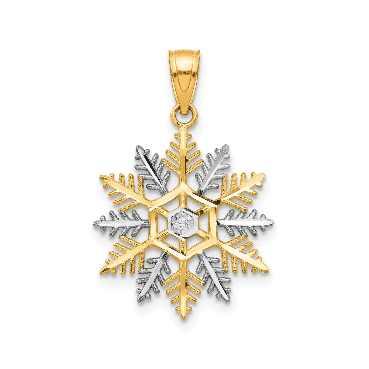 10k Multi-Tone Gold Snowflake Pendant, Geometric Winter Design for Women