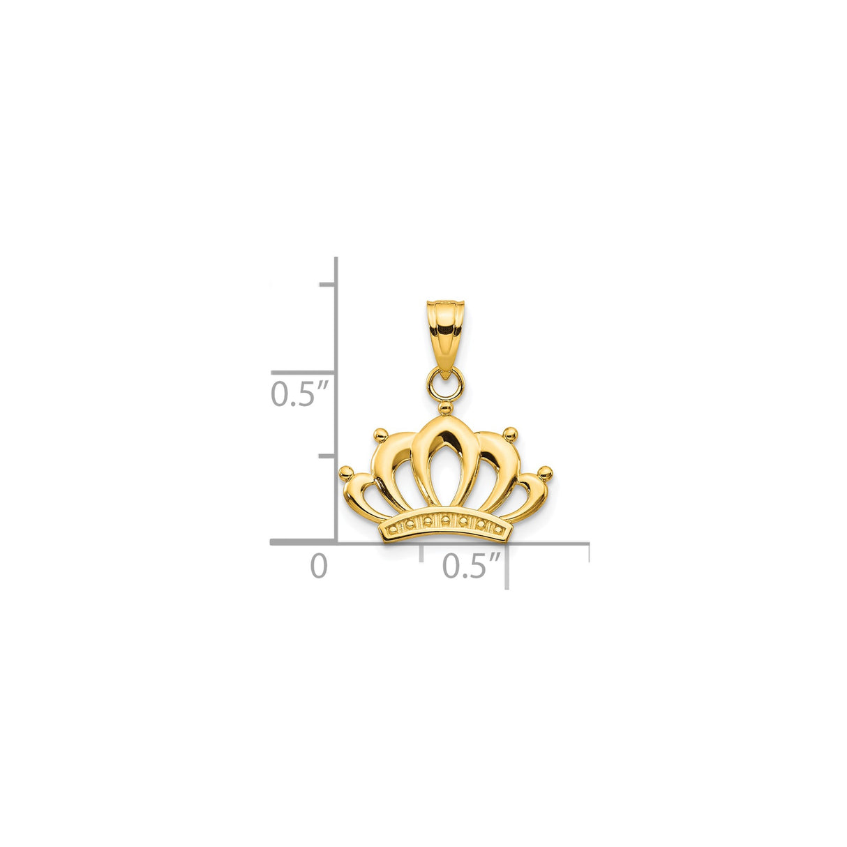 10k Yellow Gold Crown Pendant with Open Design and Beaded Detail, Symbol of Royalty and Confidence