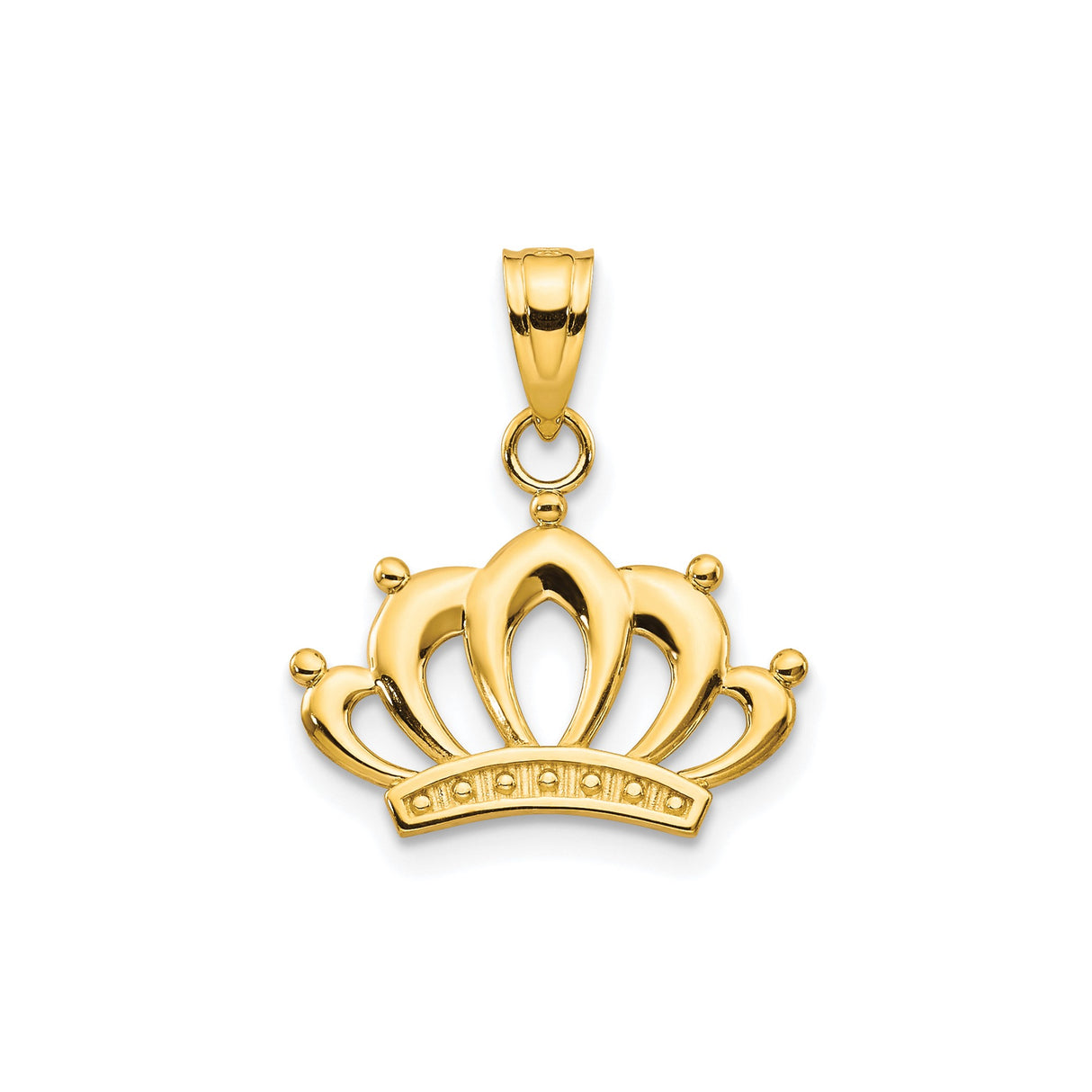 10k Yellow Gold Crown Pendant with Open Design and Beaded Detail, Symbol of Royalty and Confidence