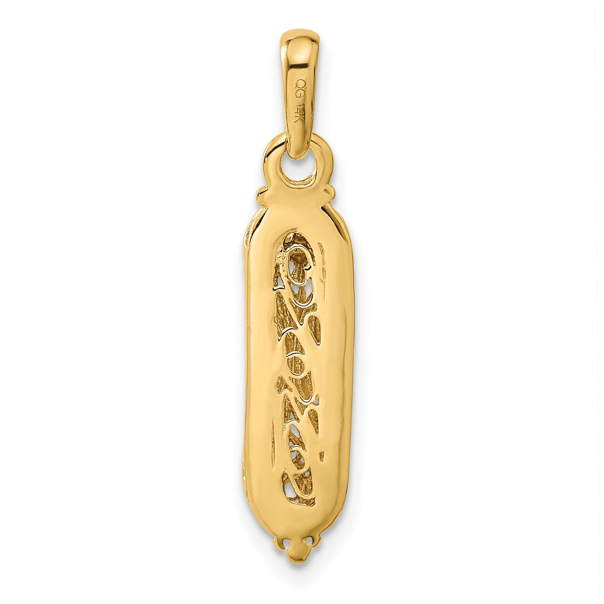 10k Multi-Tone Gold Mezuzah Pendant with Rhodium Shin, Filigree Jewish Symbol
