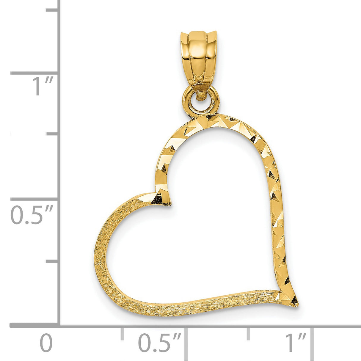 10k Yellow Gold Heart Pendant with Diamond Cut Design, Textured Open Heart Charm