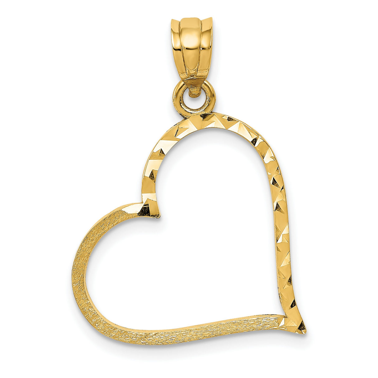 10k Yellow Gold Heart Pendant with Diamond Cut Design, Textured Open Heart Charm