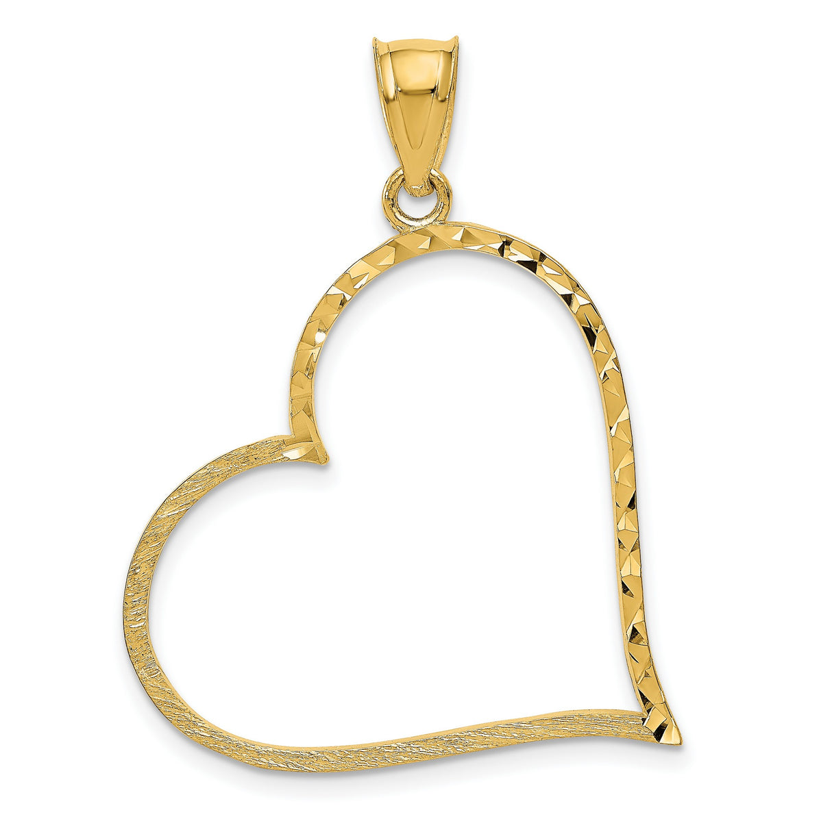 10k Yellow Gold Open Heart Pendant, Textured Diamond Cut Minimalist Jewelry for Women