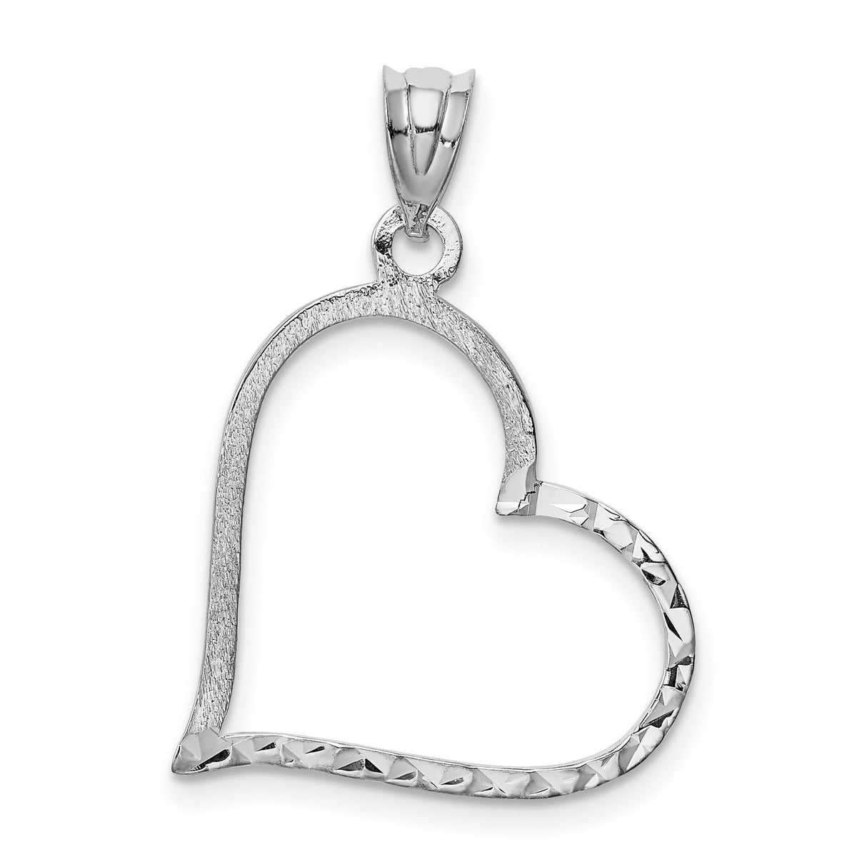 10k White Gold Open Heart Pendant with Diamond-Cut Texture, Romantic Cutout Design for Women