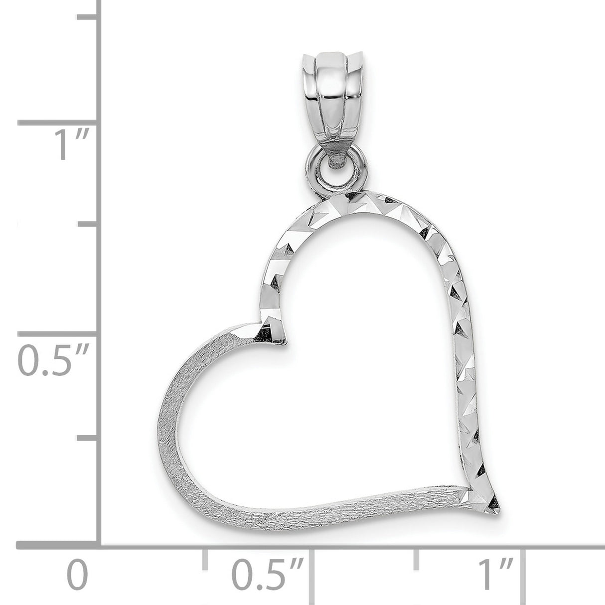 10k White Gold Open Heart Pendant with Diamond-Cut Texture, Romantic Cutout Design for Women