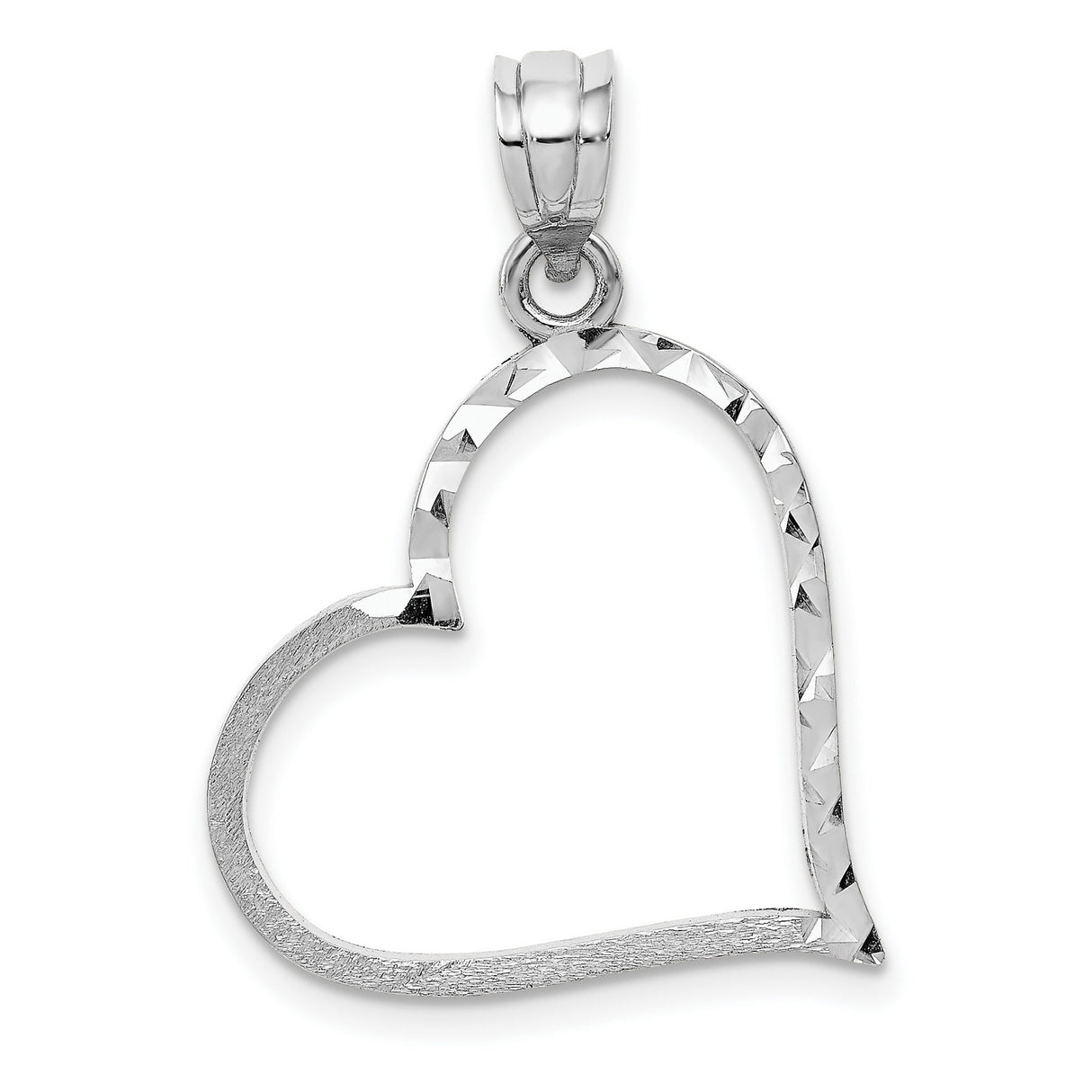 10k White Gold Open Heart Pendant with Diamond-Cut Texture, Romantic Cutout Design for Women