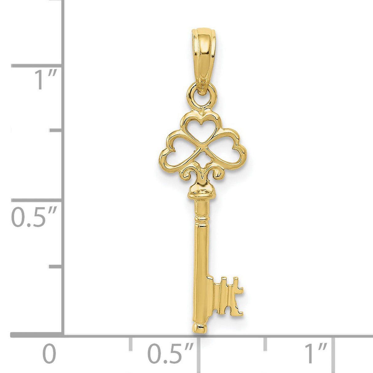 10k Yellow Gold Key Pendant with Clover Heart Design, Symbolizing Love and Unity