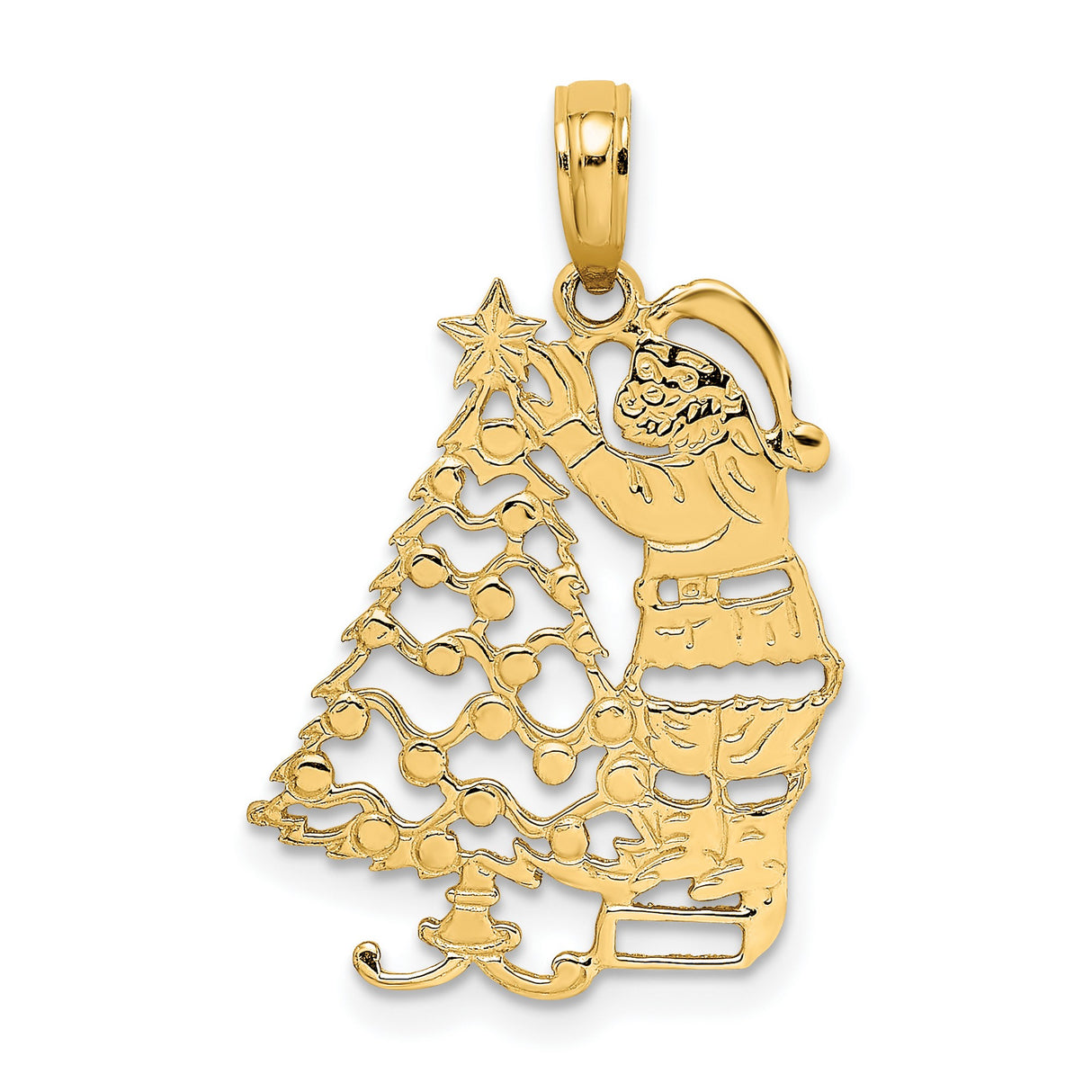10k Yellow Gold Santa Claus Pendant with Christmas Tree and Star Holiday Theme