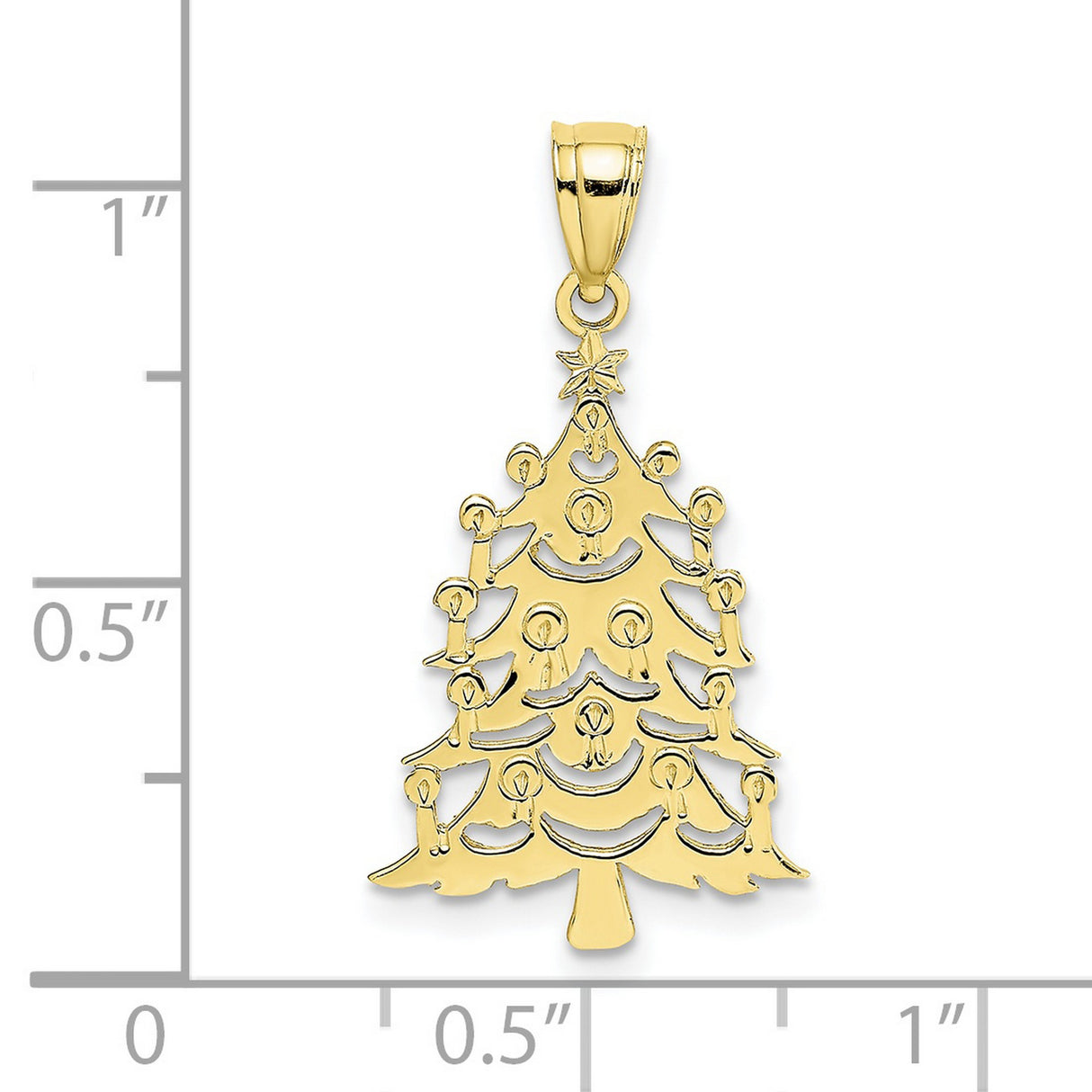 10k Yellow Gold Christmas Tree Pendant with Star Top and Candle Cutouts, Holiday Charm