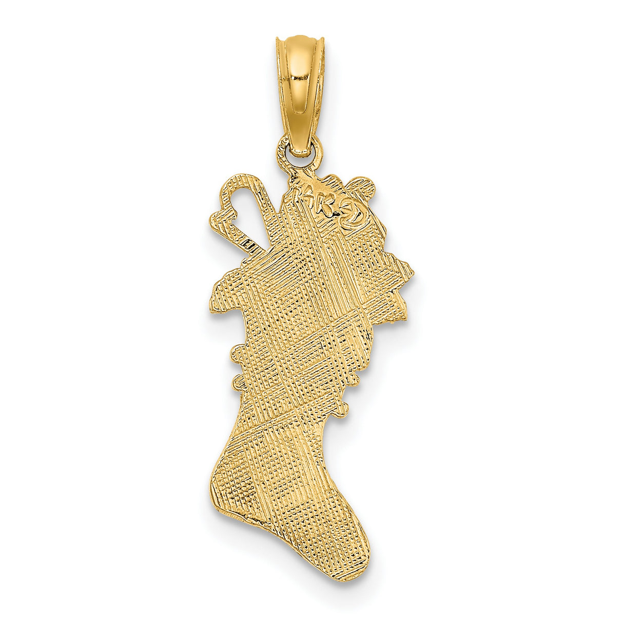 10k Yellow Gold Christmas Stocking Pendant with Holly, Candy Cane, and Toys
