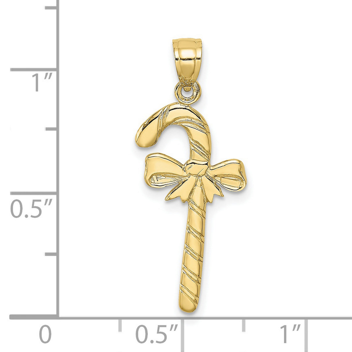 10k Yellow Gold Candy Cane Pendant with Ribbon Bow Design, Holiday Charm