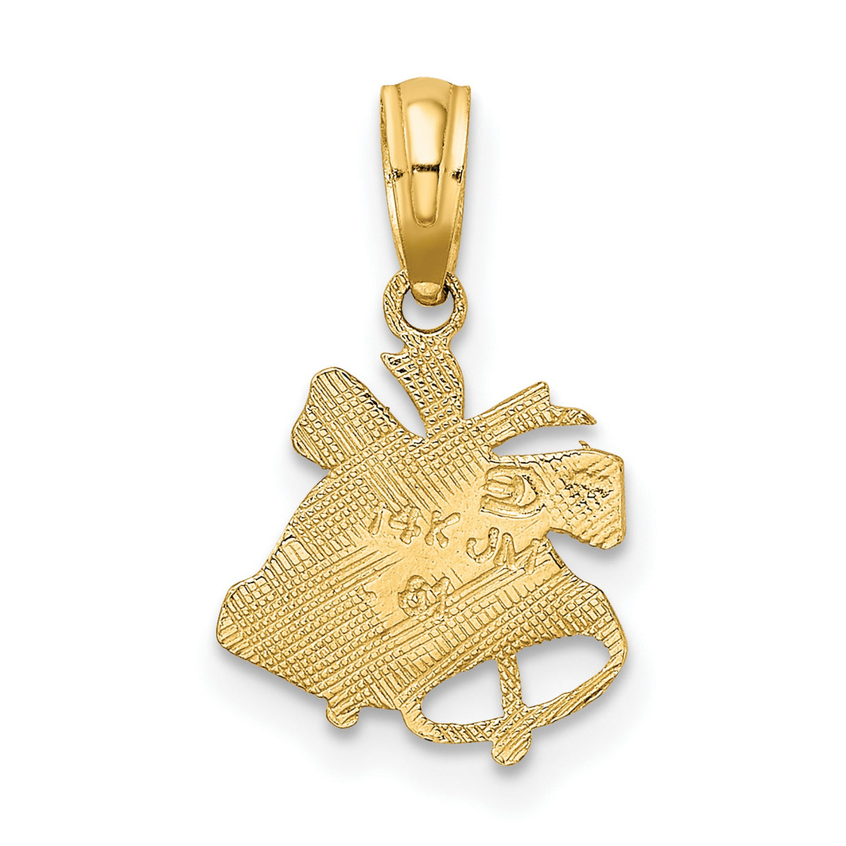 10k Yellow Gold Pendant with Wedding Bells and Ribbon, Romantic Bridal Charm