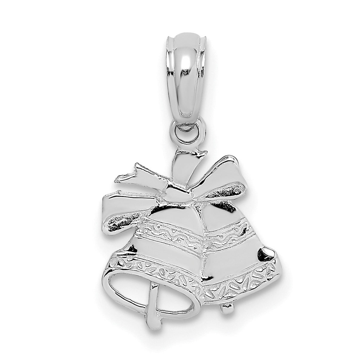 10k White Gold Pendant with Etched Wedding Bells and Ribbon Design for Women