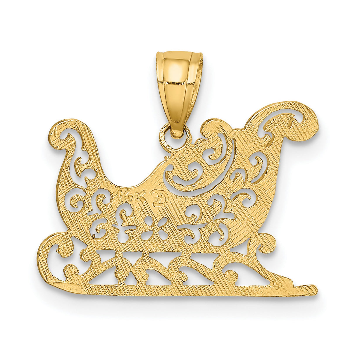 10k Yellow Gold Sleigh Pendant, Ornate Filigree Design Holiday Charm
